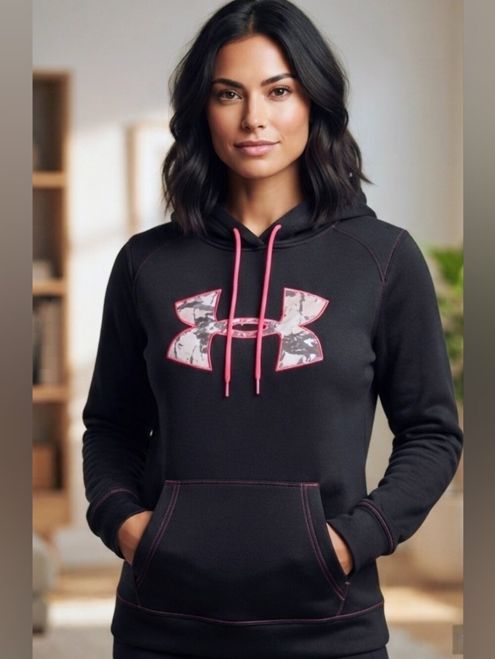 Under Armour Black Camo Big Logo Fleece Hoodie Size Medium M EUC